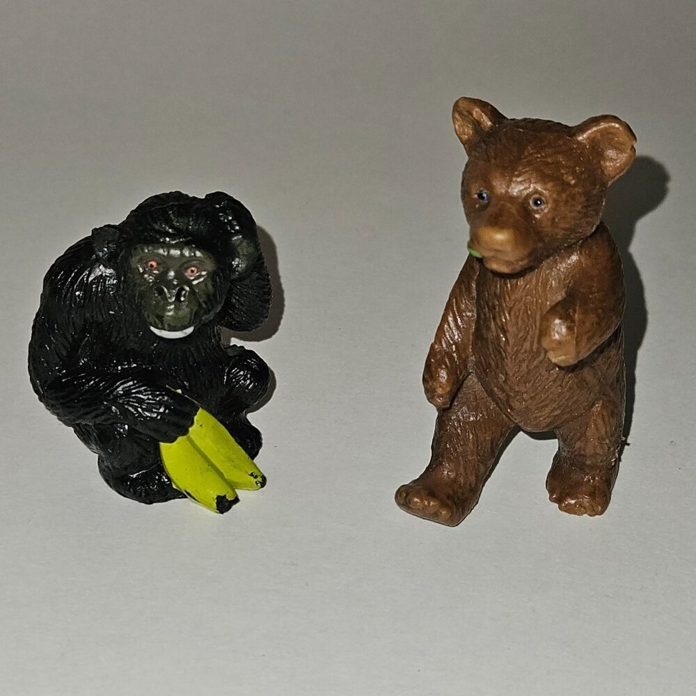 2 AAA Animal Figure Lot Standing Brown Bear Black Chimpanzee w/ Bananas Monkey